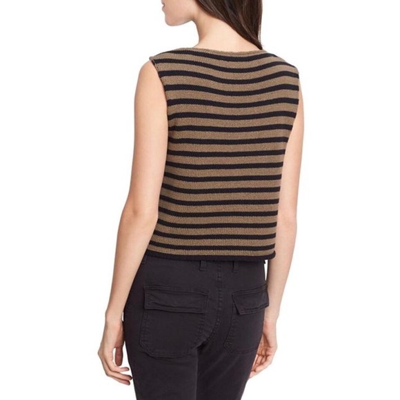 Vince Striped Cotton Cropped Shell Sweater - Picture 2 of 8